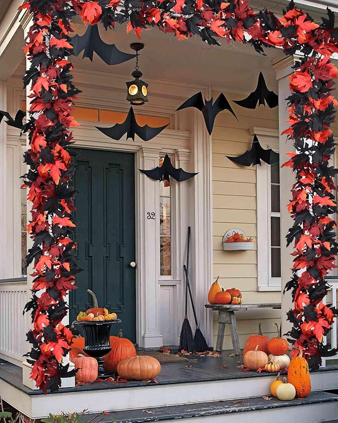 Lvydec 2 Pack Halloween Fall Maple Garland - 5.9ft/Piece Artificial Hanging Fall Leave Vines Garland Autumn Decor for Thanksgiving Home Wedding Party-Ruum Studio Home