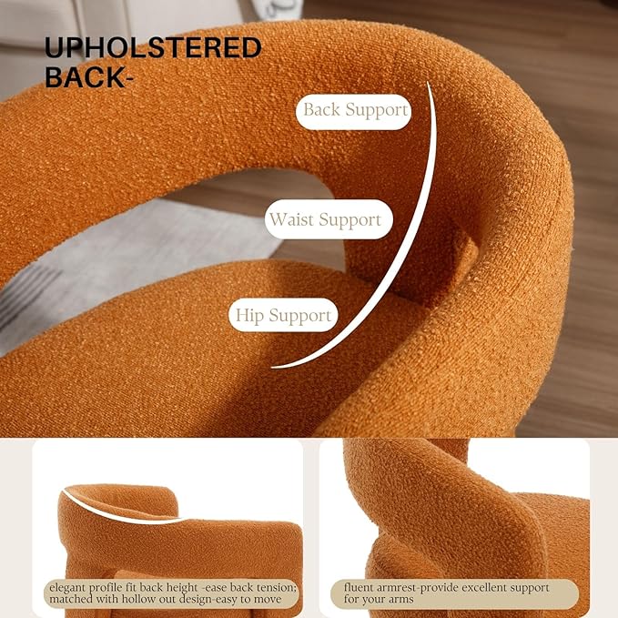 Orange Sherpa Dining Chairs Set of 2, Modern Barrel Dining Room Chairs Upholstered Faux Fur Accent Chair with Arms and Round Back for Living Room Kitchen Armchair No Assembly Needed-Ruum Studio Home