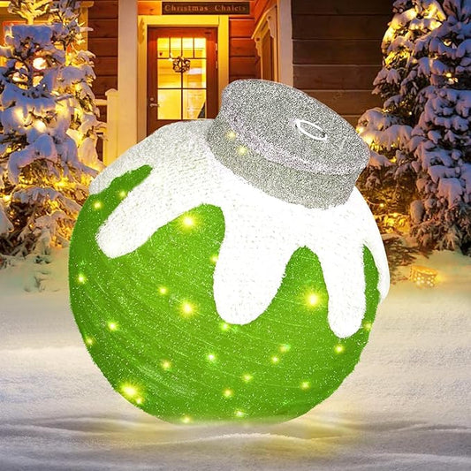 BRIGHTDECK Outdoor Christmas Ball Decoration, 80 LED Lights, 8 Light Modes, Pop-Up Collapsible Holiday Ornament (Green)-Ruum Studio Home
