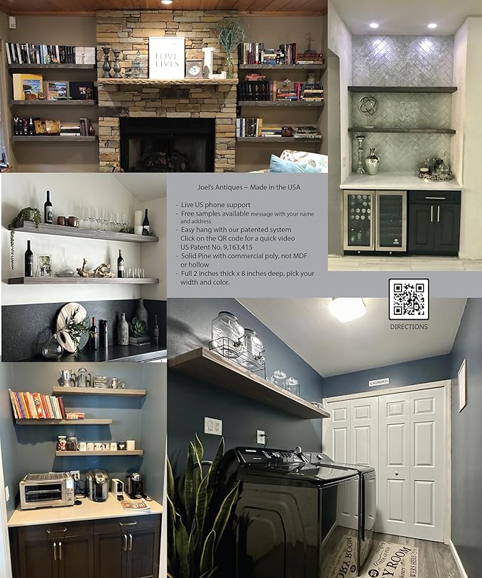 Joel's Antiques - 48 Inch Wooden Floating Shelves for Wall - 48x8x2 in - Made of Natural Wood - Long Heavy Duty Wall - Made in USA - Perfect for Living Room, Kitchen - Grey-Ruum Studio Home