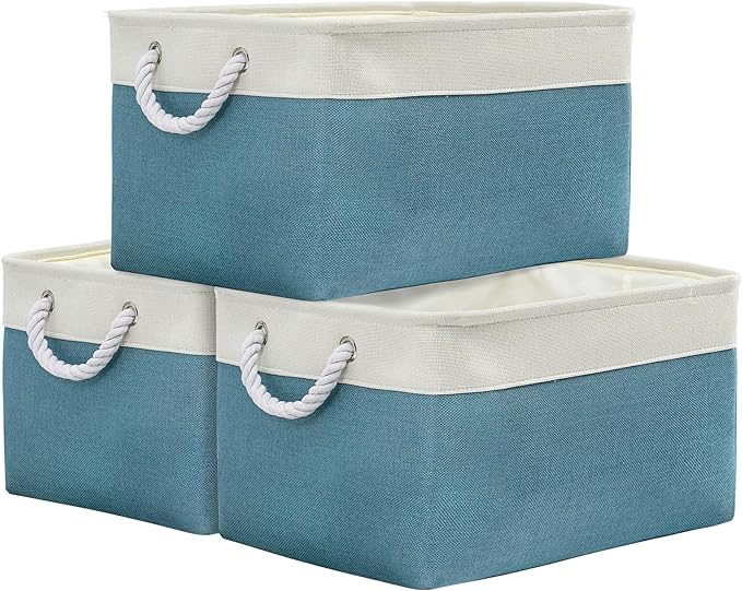 TheWarmHome Storage Baskets for Organizing - Extra Large 3 Pack 17x14x10 inch Storage Bins for Shelves Closet Nursery Bathroom Bedroom Baby Clothes Dog Toy Home Organization (White & Green)-Ruum Studio Home