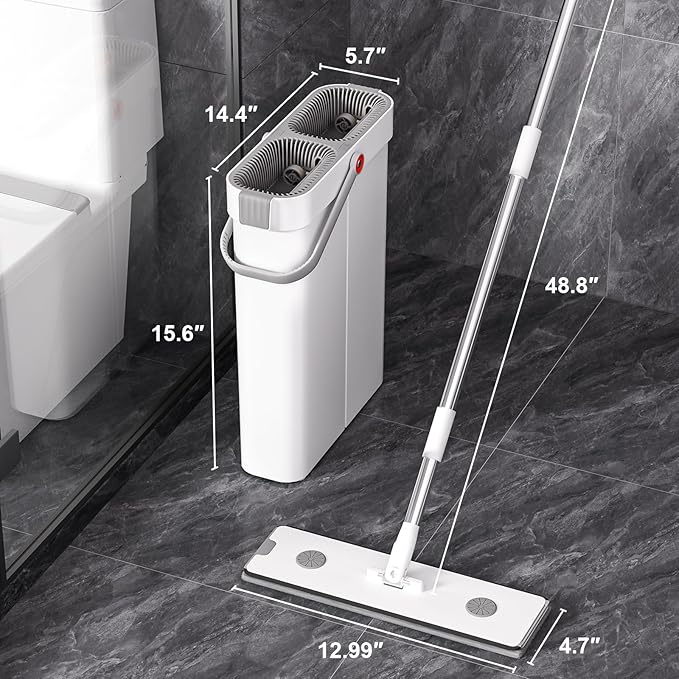 JOYBOS Mop and Bucket with Wringer Set, Hands Free Flat Floor Mop and Bucket, with 2 Washable Microfiber Pads, Wet and Dry Use, Floor Cleaning System-Ruum Studio Home