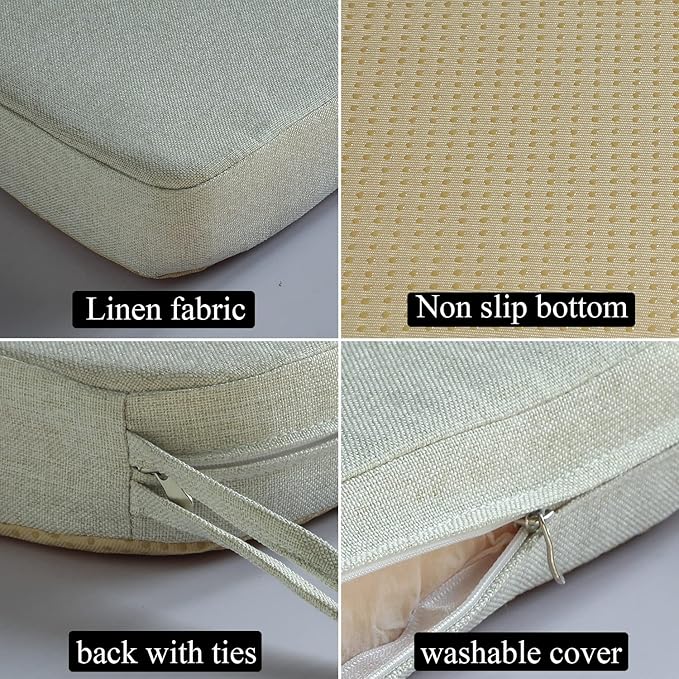 Chair Cushion for Dining Chairs with Ties 4 Pack Non Slip Memory Foam Kitchen Room Chair Pads 17x16 Inch, Beige-Ruum Studio Home