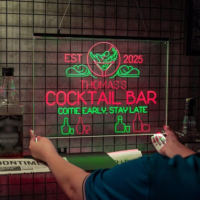 Personalized Bar Signs with Your Name for home wall light up with personalized pub name, man cave accessories, beer themed neon customizable lighted sign-Ruum Studio Home