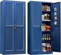 71" Storage Cabinet, Metal Pantry Cabinet, Kitchen Pantry Storage Cabinets with Doors and 4 Shelves, Cabinets for Laundry Room, Living Room, Dinning Room, Assembly Required, Blue-Ruum Studio Home