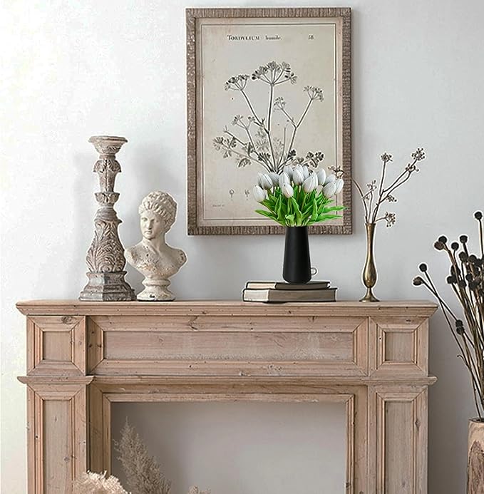 Mandy's Artificial Tulips 20 Stems Silver Grey PU Faux Flowers for Wedding Home Decor 13.5 Inch-Ruum Studio Home