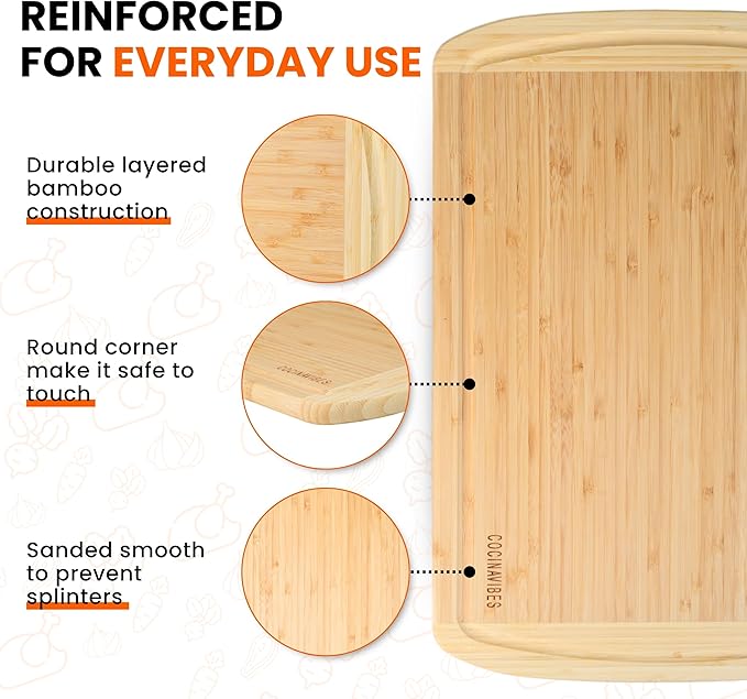 Bamboo Cutting Board Set – Charcuterie & Chopping Boards for Kitchen, Large & Small Sizes, Safe Cutting Boards for Meat, Cheese, Pizza – Home & Kitchen Gift Idea-Ruum Studio Home