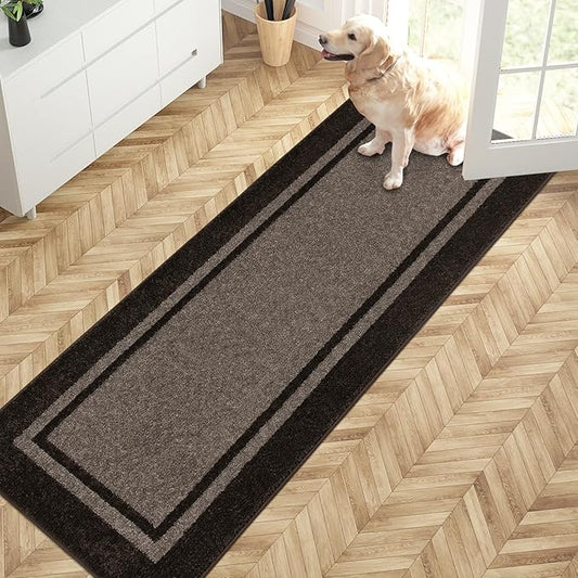 PURRUGS Dirt Trapping Door Mat 24" x 70", Non-Slip/Skid Machine Washable Entryway Rug, Shoes Scraper, Area Rug, Super Absorbent Welcome Mat for Muddy Wet Shoes and Paws, Grayish Brown & Coffee-Ruum Studio Home