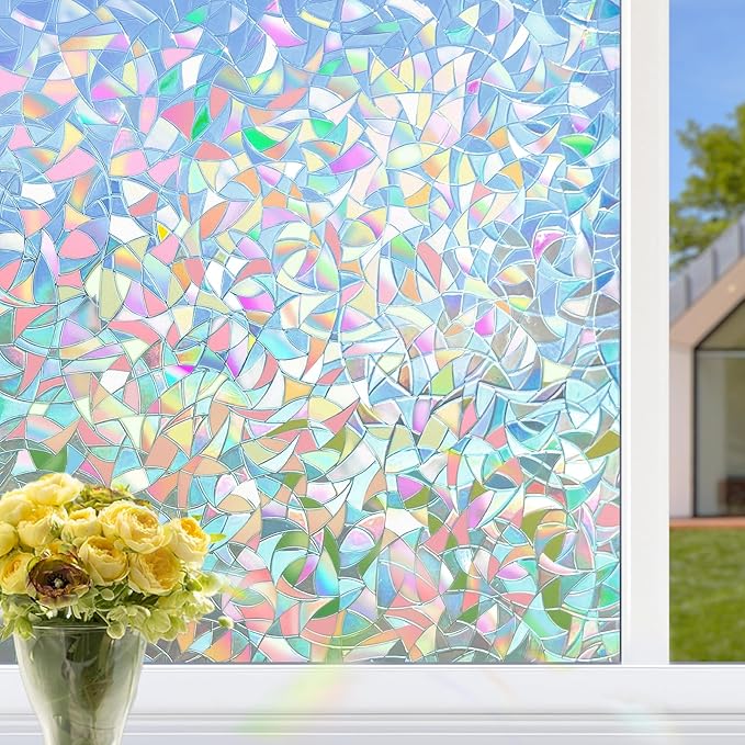 HIDBEA Window Privacy Film Static Clings, Rainbow Window Film, 3D Decals Non-Adhesive Window Vinyl Film for Home Door, 29.5 Inch x 6.5 Feet-Ruum Studio Home