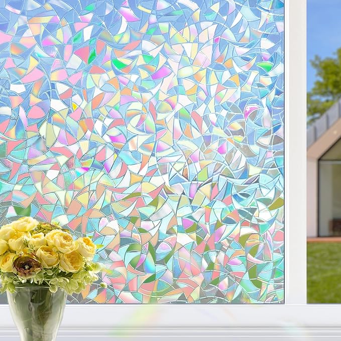HIDBEA Window Privacy Film Static Clings, Rainbow Window Film, 3D Decals Non-Adhesive Window Vinyl Film for Home Door, 17.3 Inch x 13.1 Feet-Ruum Studio Home