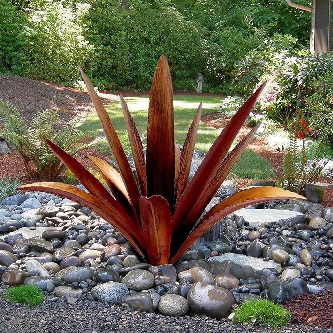 DIY Metal Agave Plant Art Yard Tequila Art Sculpture, Tequila Rustic Garden Sculpture Statue Outdoor Decor,Agave Metal Plants for Yard, Garden Lawn Ornaments (12 Leaves -Yellow)-Ruum Studio Home