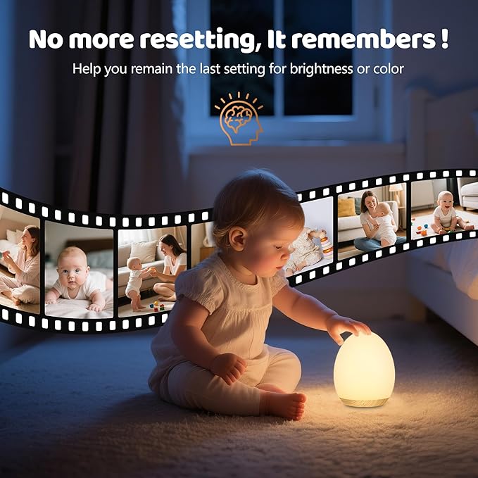 MediAcous Night Lights for Kids Room, Baby Night Light with 7 Colors Changing & Dimming Function, Rechargeable Kids Night Light with 1 Hour Timer & Touch Control, Up to 100H, Wood Grain-Ruum Studio Home