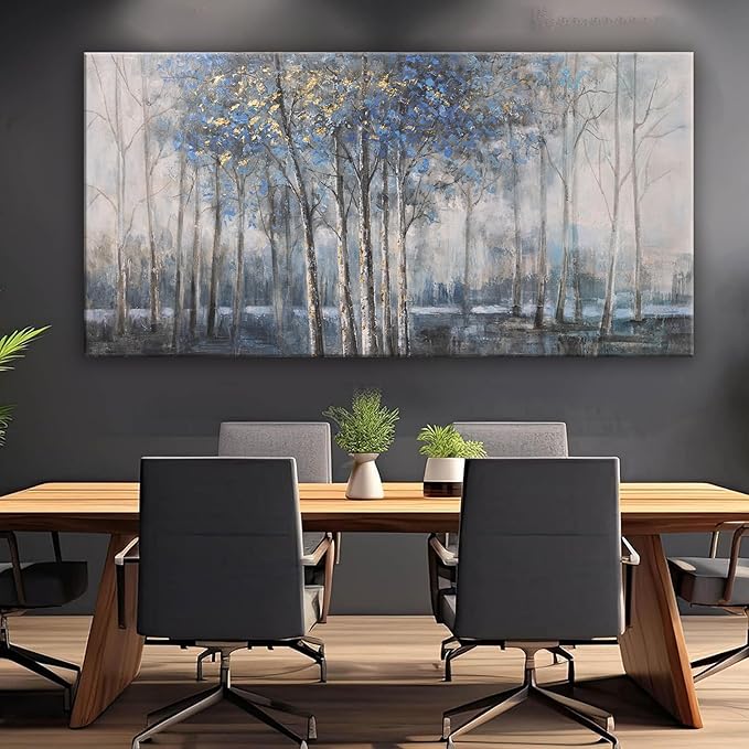 Canvas Wall Art Decor Pictures Wall Decor Prints Modern Wall Art Decor Large Gold Wall Art Blue Grey Misty Botanical Textured Artwork for Walls For Room Living Room Bedroom Office Wall Decor 29"X58"-Ruum Studio Home