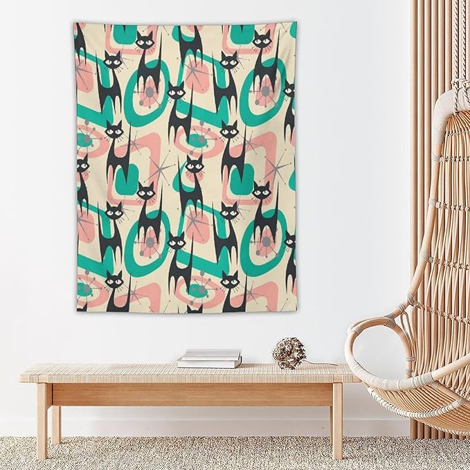 ICMOLYYENLO Boho Medieval Cat Tapestry, Abstract Atomic Starburst Geometric Aesthetic Art Wall Hanging For Bedroom Living Room Dormitory 50x60 Inches-Ruum Studio Home