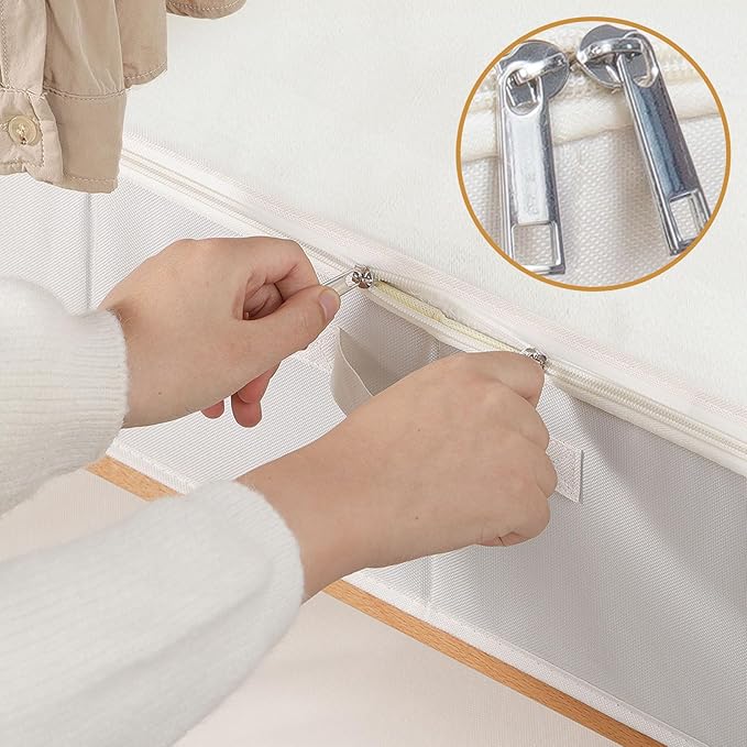 Under the Bed Storage Bins, Closet Organizers with Reinforced Handles for Blanket, Sheets, Pillows, Towels, Shoes, Beige, 1 Pack, 23.6 x 11.8 x 5.9 Inch-Ruum Studio Home