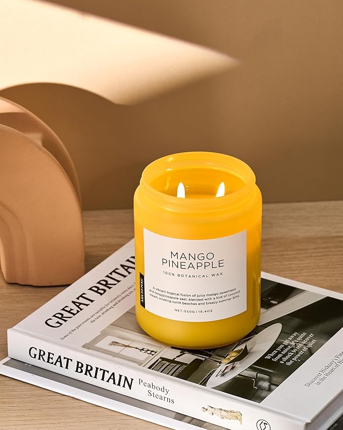 M&SENSE Mango Pineapple Scented Candle, 19.4oz Non Toxic Natural Soy Wax 110 Hours Long Lasting Burn Fruit Scent Summer Gifts for Housewarming, 2 Wick Aromatherapy Candle for Women Men Family Friends-Ruum Studio Home