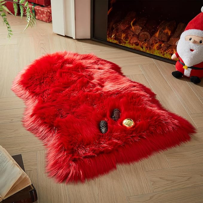 AMTOVO Faux Fur Rug, Red Small Area Rug, Fluffy Sheepskin Rug, Fuzzy Ultra Soft 2 x 3 ft Shag Rugs for Bedroom Sofa Throw Cushion Room Decor, Sheepskin-Ruum Studio Home