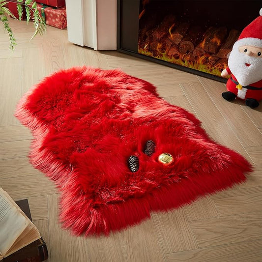 AMTOVO Faux Fur Rug, Red Small Area Rug, Fluffy Sheepskin Rug, Fuzzy Ultra Soft 2 x 3 ft Shag Rugs for Bedroom Sofa Throw Cushion Room Decor, Sheepskin-Ruum Studio Home