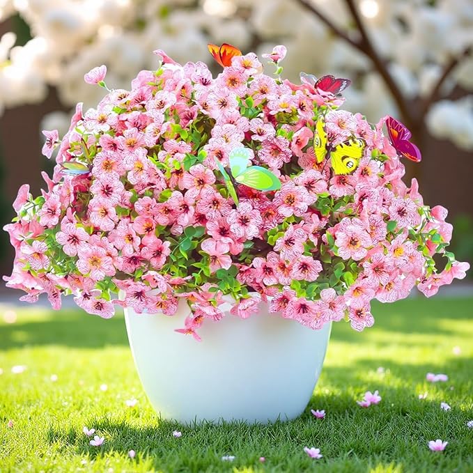 ‌20 Bundles Artificial Flowers for Outdoors‌ with 6 Faux Butterflies, UV Resistant ‌Fake Flowers‌ with Eucalyptus Leaves, ‌Artificial Plants Outdoor‌ for Patio Garden Porch Home Decor (Pink)-Ruum Studio Home