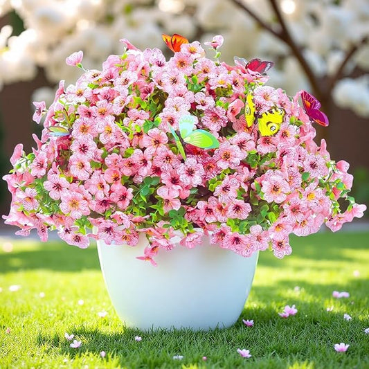 ‌20 Bundles Artificial Flowers for Outdoors‌ with 6 Faux Butterflies, UV Resistant ‌Fake Flowers‌ with Eucalyptus Leaves, ‌Artificial Plants Outdoor‌ for Patio Garden Porch Home Decor (Pink)-Ruum Studio Home