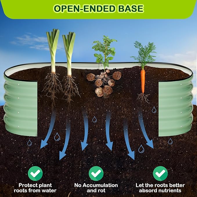 2 Pcs 4.5x2x1ft Oval Raised Garden Bed, Galvanized Raised Beds,Open-Ended Base Metal Raised Planter Beds,Garden Bed Outdoor,Planter Raised Boxes for Vegetables, Flowers,Tool-Free Asse,Green-Ruum Studio Home