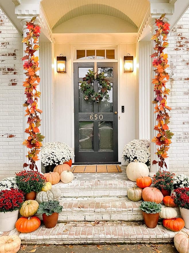 Lvydec 6 Pack Fall Maple Garland - 5.9ft/Strand Artificial Fall Foliage Garland Realistic Maple Leaves Autumn Decor for Home Wedding Halloween Thanksgiving Party-Ruum Studio Home