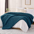 L'AGRATY Chunky Knit Blanket Throw: 50''x60'' Chenille Chunky Knitted Throw Blanket for Bed Couch - Handmade Thick Big Cable Knit Blanket - Large Crochet Rope Blanket for Home Decor(Blue)-Ruum Studio Home