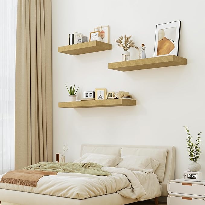 Heimlove Oak Bathroom Shelves Floating Shelves for Wall Shelf Over Toilet Long Wall Mounted Modern Farmhouse,48 x 12 Wall Shelves with Invisible Brackets for Living Room, Kitchen, Bedroom-Ruum Studio Home