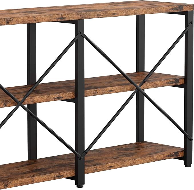 IRONCK Rustic Entryway Console Table, Long Hallway Table 47 in 3-Tier, TV Stand Entertainment Center Media Stand for Living Room, Industrial Style, Vintage Brown-Ruum Studio Home