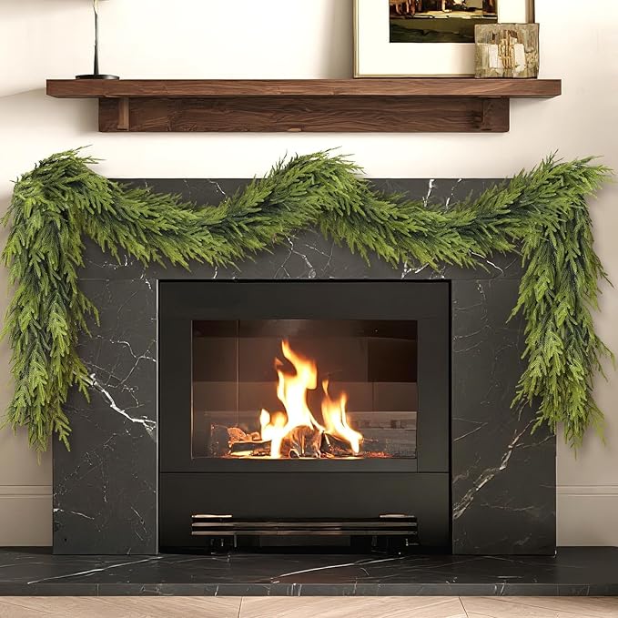 Artificial Norfolk Pine Garland - Faux Christmas Garland Fake Green Garland for Fireplace,Table, Stairs, Mantle, Window,Indoor Outdoor,Home,Holiday Decor (2 PCS,9 FT)-Ruum Studio Home