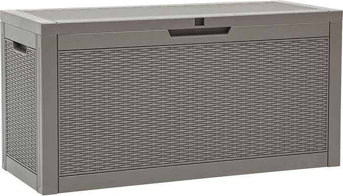 YITAHOME 60 Gallon Resin Deck Box, Weather Resistant Outdoor Rattan Storage Box, Lockable Indoor Outdoor Storage for Supplies and Essentials, Taupe-Ruum Studio Home