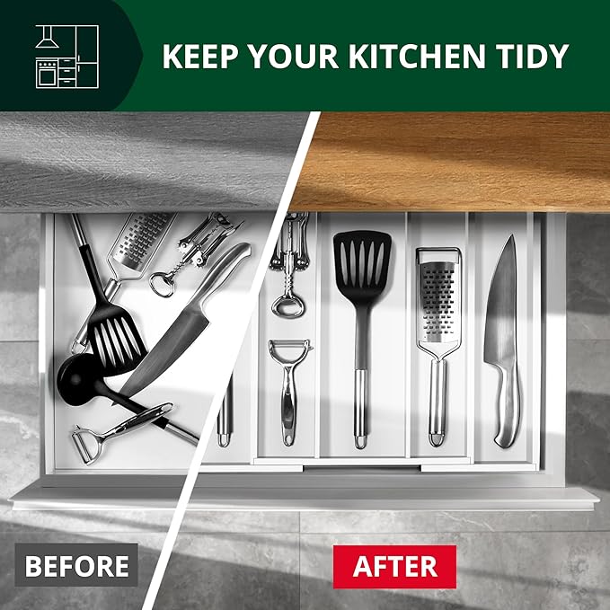 ROYAL CRAFT WOOD Luxury Bamboo Kitchen Drawer Organizer - Silverware Organizer - Utensil Holder and Cutlery Tray with Grooved Drawer Dividers for Flatware and Kitchen Utensils (5 Slot, White)-Ruum Studio Home