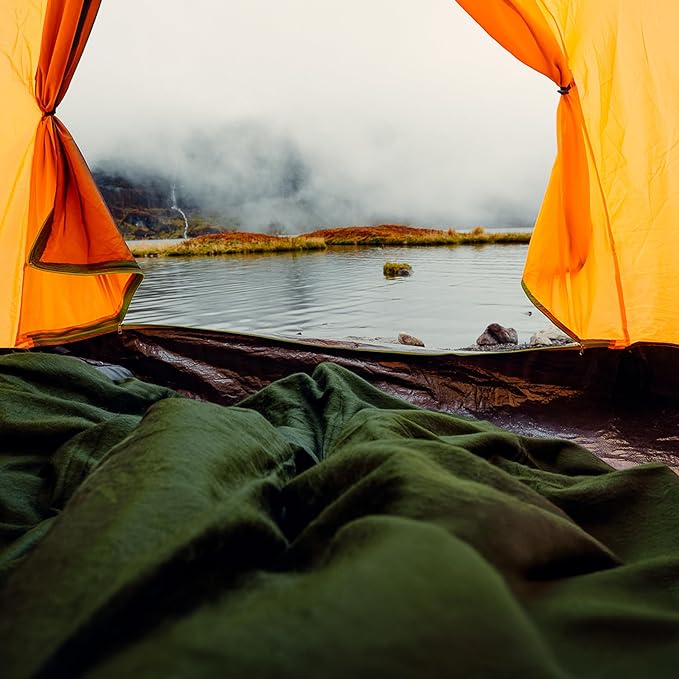 LATITUDE ZERO; Camping Alpaca Wool Throw Blanket | Warm, Ultra-Soft, Breathable, Non-Itchy Outdoor Blanket-Throw | Hypoallergenic and Beautiful Fabric (Army Green)-Ruum Studio Home