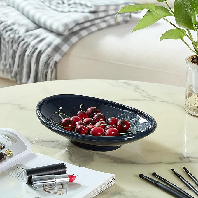 Oval Ceramic Decorative Bowl, Key Dish for Entryway Table, Small Home Decor Accent, Trinket Tray for Office Home Decor Gift (10'' Starrysky Blue with Glaze Layer)-Ruum Studio Home