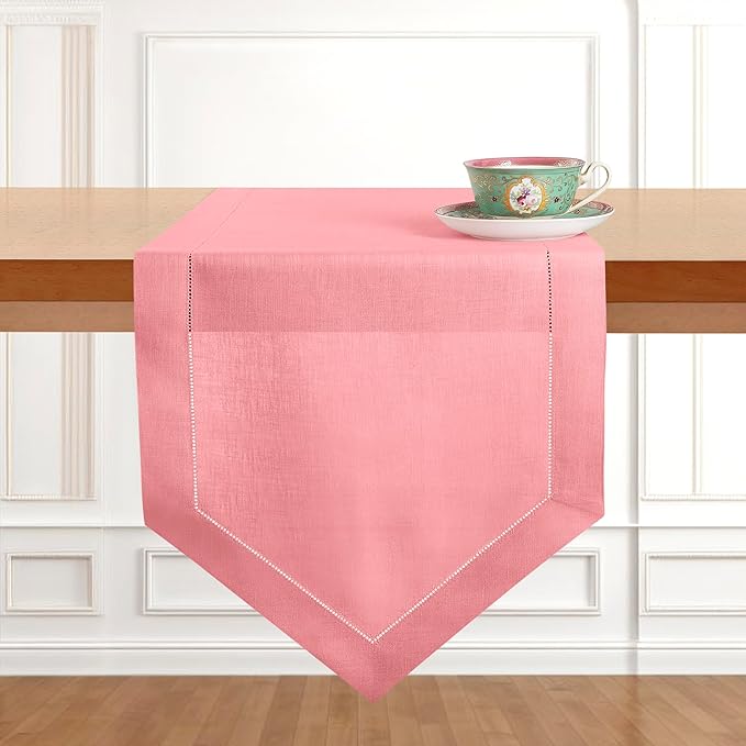 D'Moksha Homes Dusty Pink Linen Table Runner 72 Inches Long - 100% Pure Linen Diamond Table Runner 14 x 72 Inch for Dining, Fall and Halloween - Machine Washable-Ruum Studio Home