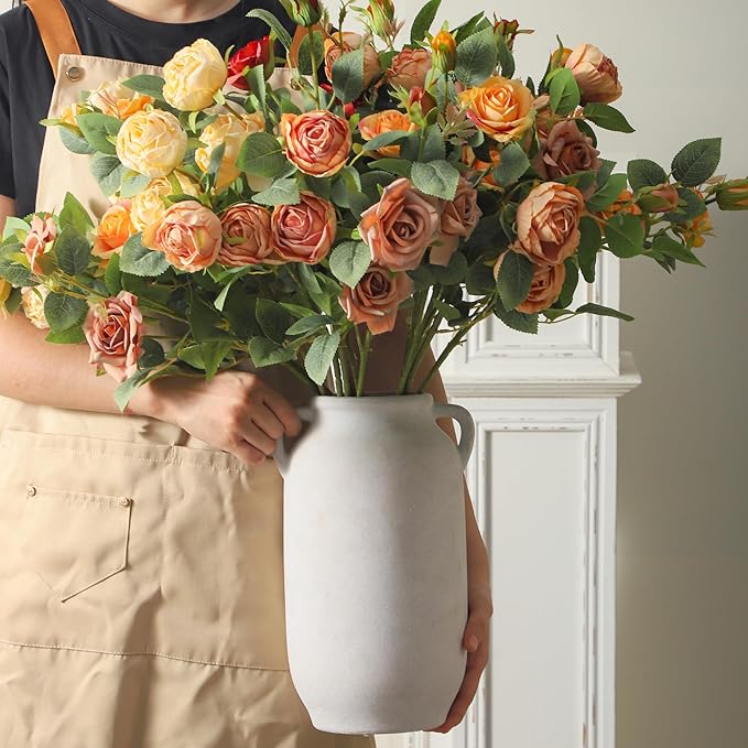 Large Flower Vase Home Decor - 12 inch Tall Ceramic Farmhouse White Rustic Table Vases with Handle Living Room Decoration Decorative Modern for Fireplace Kitchen-Ruum Studio Home