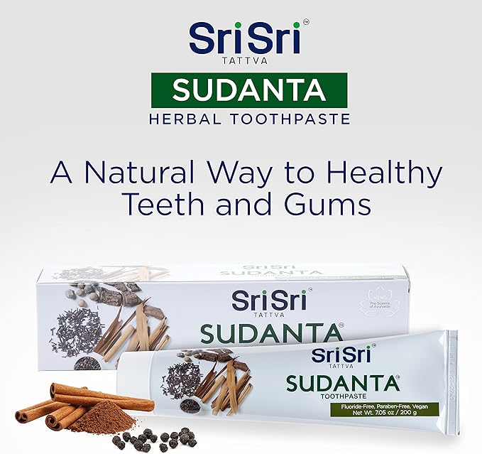 Sri Sri Tattva Sudanta Herbal Toothpaste for Oral Care Protection - Fluoride Free Ayurvedic Toothpaste to Strengthen Teeth and Gums Without Causing Sensitivity - All Natural (200g) Pack of 2-Ruum Studio Home