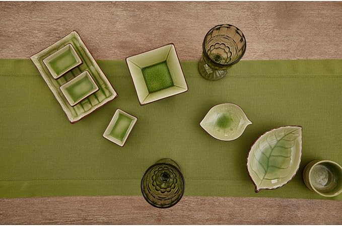 Solino Home Linen Hemstitch Table Runner 36 Inches - 100% Pure Linen Avocado Green Table Runner 14 x 36 Inch Ideal for Dresser and Coffee Tables - Fall, Autumn, Thanksgiving - Classic Hemstitch-Ruum Studio Home