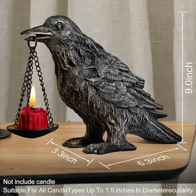 Gothic Home Decor Fake Crow Light Holder Raven Lamp Tealight Candle Holder Resin Statue Half Silver-Ruum Studio Home