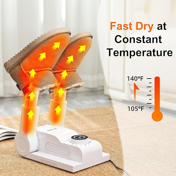 FORLIM Boot Dryer for Work Boots, Shoe Dryer with Heat Blower, Glove Dryer & Boot Warmer - 180° Adjustable Dry Rack - Telescopic Bendable Dry Ports - Intelligent Timer - White-Ruum Studio Home