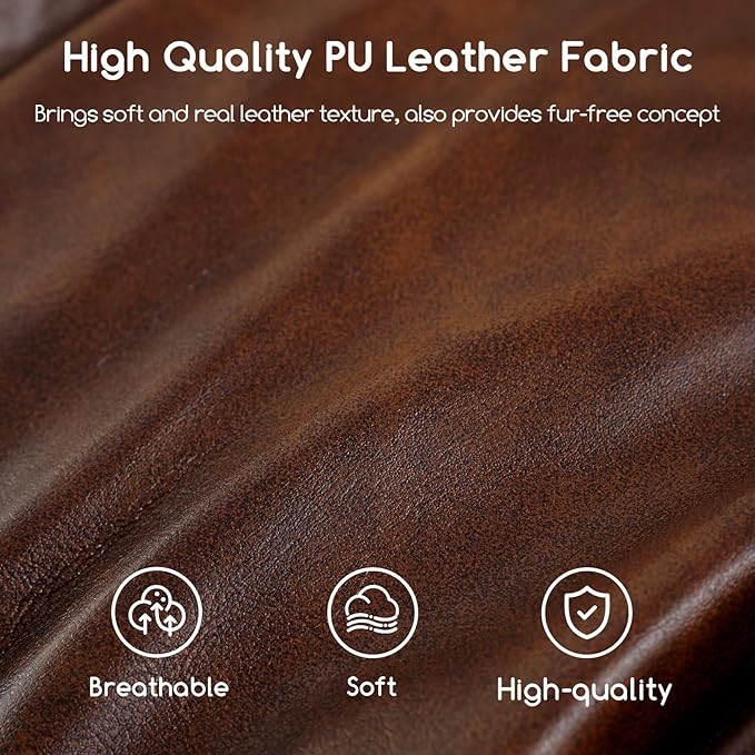 HIGOGOGO Round Stuffed Pouf Ottoman, Pu Leather Poufs with Foam Chunk Filling, Furry and Fluffy Pouf Foot Stool Storage Ottoman, 20 X 15 Floor Poufs Foot Rest for Living Room,Dark Brown-Ruum Studio Home