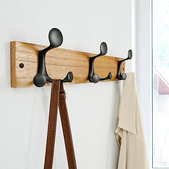 SKOLOO 17-Inch Light Brown Wood Coat Rack Wall Mount with 3 Triple Hooks - Ideal for Family Entrances, Classrooms, and Pet Supplies Storage - Perfect Coat Hooks for Wall-Ruum Studio Home