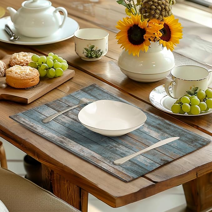Rustic Wooden Board Print Placemats Set of 4 Vintage Wood Grain Texture Farmhouse Place Mats Washable Heat Resistant Non-Slip Linen Table Mats for Party Kitchen Dining Outdoor Indoor Decor-Ruum Studio Home
