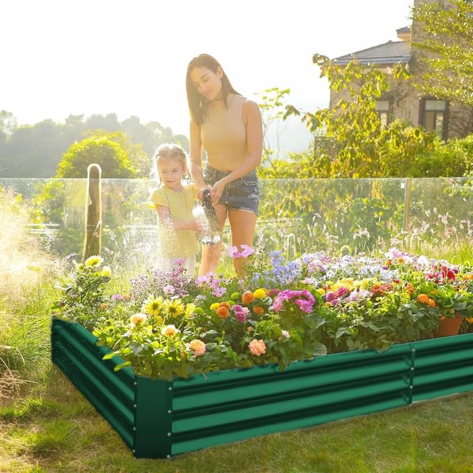 Land Guard 2 Pack 8×4×1ft Galvanized Metal Raised Garden Bed, Metal Planter Kit Box Outdoor for Deep-Rooted Vegetables, Flowers, Green and Herbs (Green)-Ruum Studio Home