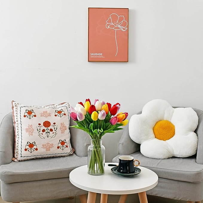 Mandy's Artificial Tulips 28 Stems Multicolor PU Faux Flowers for Wedding Home Decor 13.5 Inch-Ruum Studio Home