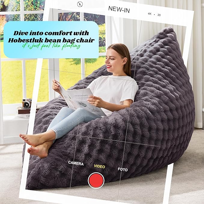 Hobestluk 3 in 1 Bean Bag Chair Giant Bean Bag Chairs for Adults with Bubble Cover Convertible Bean Bag Floor Cushion with Machine Washable Cover for Living Room (Bubble Dark Grey)-Ruum Studio Home