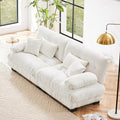 Loveseat Modular Sectional Sofa, Cloud Couch 2 Seater Sectional Couch Home Sofa Living Room Oversized Couch, Modern Deep Seat Couch with Chaise with Round Bolster Armrests 4 Pillows(White)-Ruum Studio Home