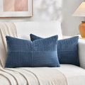 Fancy Homi 2 Packs Dusty Blue Lumbar Decorative Throw Pillow Covers 12x20 Inch for Couch Bed Sofa, Rustic Farmhouse Boho Home Decor, Soft Striped Corduroy Rectangle Accent Cushion Case 30x50 cm-Ruum Studio Home