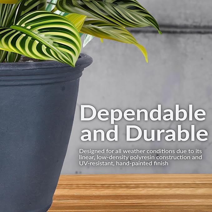 Sunnydaze 24-Inch Anjelica Large Plastic Pot for Plants - Outdoor Polyresin Round Planter with Drillable Drainage Holes - Slate - 2pk-Ruum Studio Home