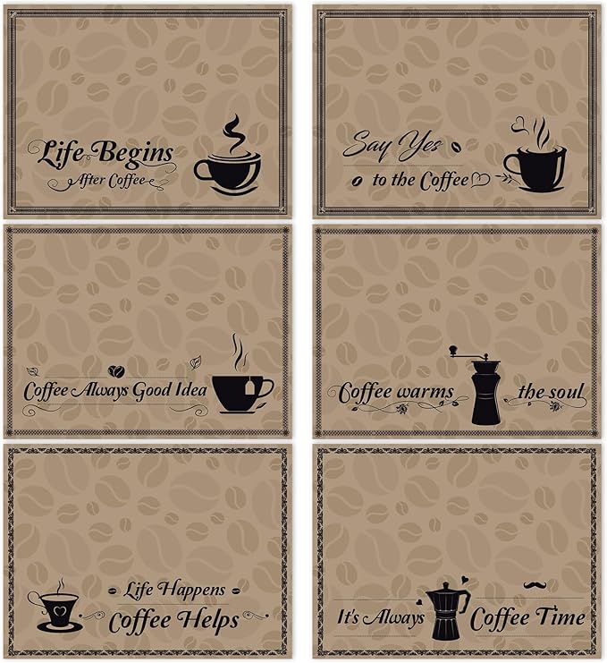 Coffee Bar Placemats Set of 6 Coffee Bar Plastic Table Mats Machine Place Mats Washable Vinyl Accessories Table Decoration for Indoor Outdoor Party Kitchen Dining-Ruum Studio Home